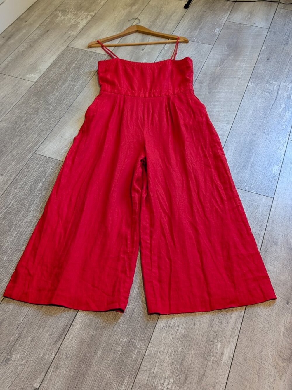 J.Crew Poppy Red 100% Linen Cropped Wide Leg Jumpsuit 8 Resort Coastal Travel - Picture 6 of 14